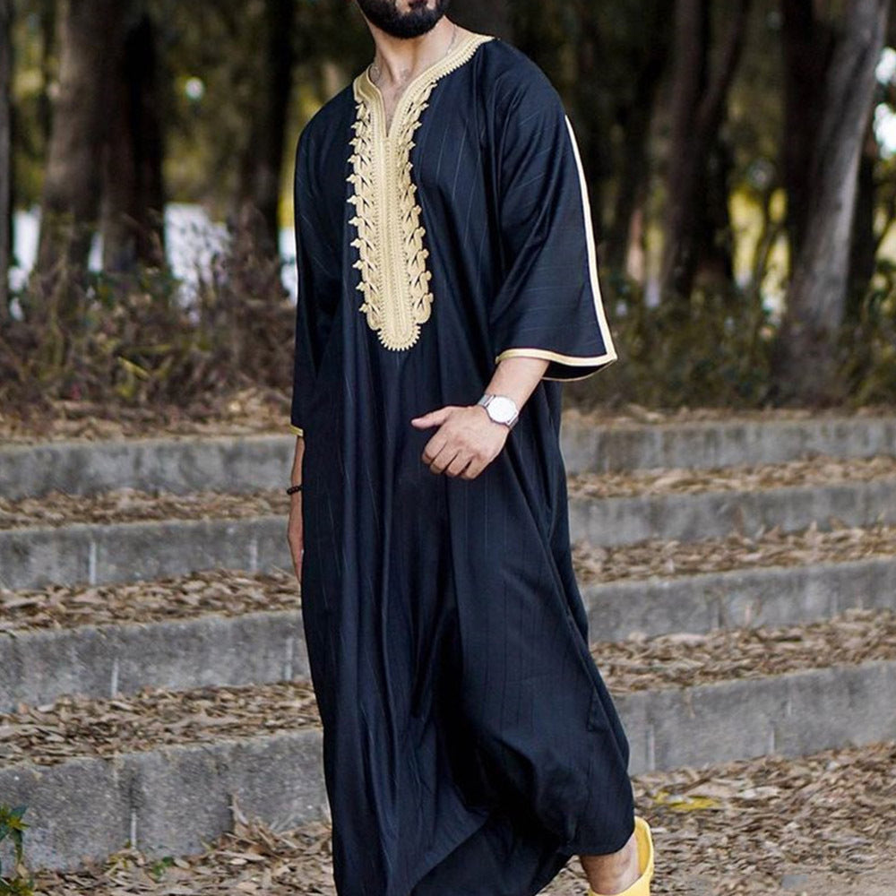 Stylish Men's Black Long Shirt Robe